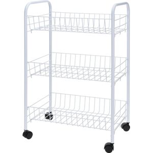 Goedkoop HOMCOM Rollwagen met 3 niveaus, serveerwagen met handvat, wit Goedkoop HOMCOM Rollwagen met 3 niveaus, serveerwagen met handvat, wit