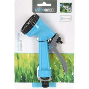 Pro Garden Tuinslang water geven sproeikop - zwart/blauw - 5 functies - kunststof