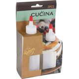 La Cucina Doseerflessen/garneerflessen - 2x - kunststof - 60 ml en 120 ml - poffertjes knijpflessen