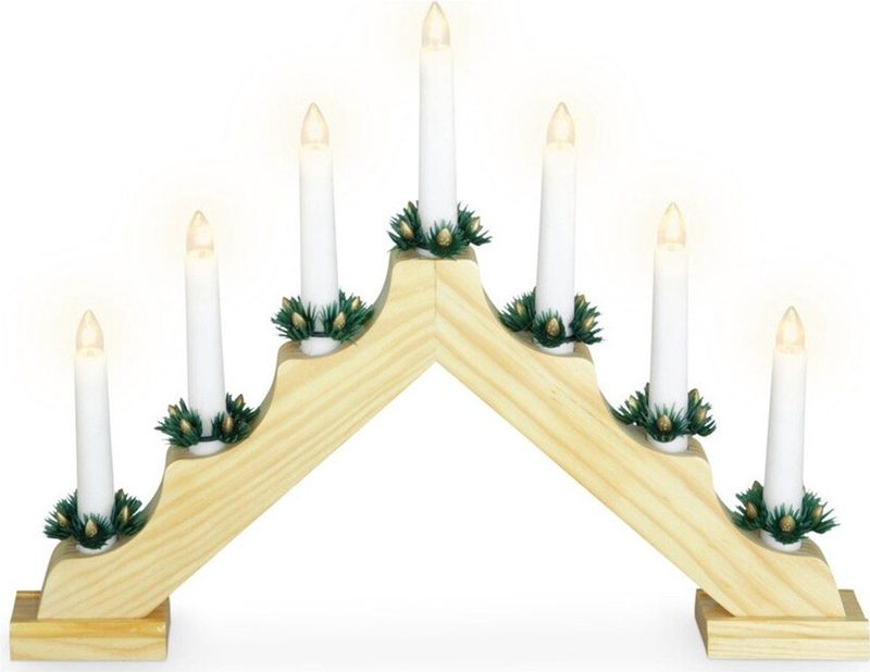 Christmas Decoration kaarsenbrug - 41 x 5 x 31 cm -hout - goud -7 leds