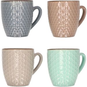 Set van 4x Stuks Luxe Gekleurde Stoneware Bekers/Koffiekopjes 200 ml - Kopjes/Koffiebekers