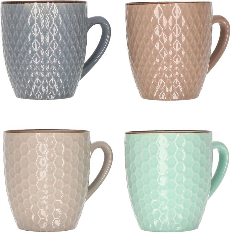 Set van 4x Stuks Luxe Gekleurde Stoneware Bekers/Koffiekopjes 200 ml - Kopjes/Koffiebekers