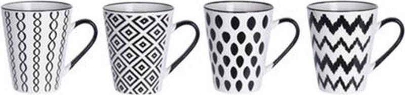 Excellent Houseware - Bekers - Zwart/Wit - Keramiek - Set van 5