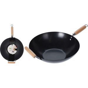 Wokpan/Steelwok met Houten Handvatten 35 cm