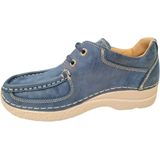 Wolky - Nubuck Dames Veterschoenen - Blauw - Leer Gevoerd