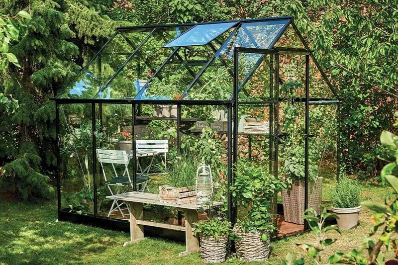 Tuinkas Qube 68, zwart, veiligheidsglas 3mm/1 - Royal well