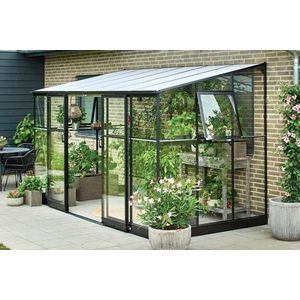 Royal Well | Qube LT 126 Tuinkas | Veiligheidsglas 3 mm met Polycarbonaat 6 mm Dak | Zwart Gecoat