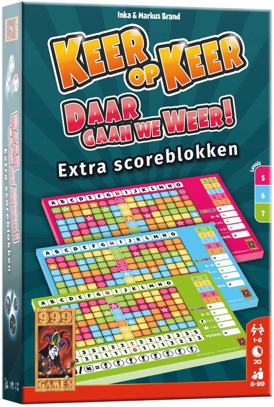 999 Games keer op keer scoreblok 3 stuks level 5, 6 en 7 uitbreidingsspel