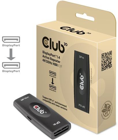 Club 3D - DisplayPort 1.4 Actieve Repeater - Zwart - USB 2.0