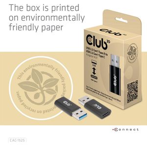 CLUB3D CAC-1525 tussenstuk voor kabels USB A USB TYPE C Zwart