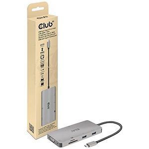 Club 3D CSV-1594 USB Gen1 Type-C Hub 9-in-1 met HDMI, VGA, 2x USB Gen1 Type-A, RJ45, SD/Micro SD en USB Gen1 type C aansluiting, zilver