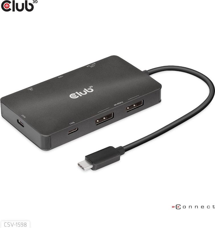 Club3D CSV-1598 USB Gen2 Type-C zu Dual DisplayPort 4k60Hz 7-in-1 Portable Dock