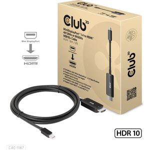 CLUB3D MiniDisplayPort kabel 1.4 naar HDMI met 4K120Hz/8K60Hz HDR10+ M/M 1.8m, 1,8 m, Mini DisplayPort, HDMI, Mannelijk, Mannelijk, Recht