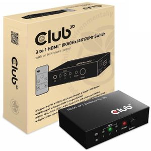 Club 3D Club3D HDMI Switchbox 3 ingangen -> 1 uitgang 8K60Hz UHD retail, Schakeldoos