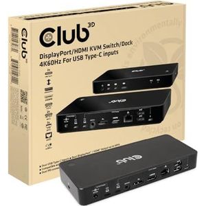 Club 3D DisplayPort/HDMI 4K60Hz KVM-schakelaar voor 2 USB Type-C ingangen