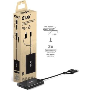 Club 3D - USB Type-C naar 2x HDMI Video Splitter - Zwart - 4K-60Hz