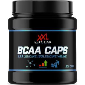 XXL Nutrition - BCAA Caps 2:1:1 - Leucine (4) Isoleucine (1) Valine (1) - Essentiële Aminozuren - 1000mg BCAA's per Capsule - 200 Capsules