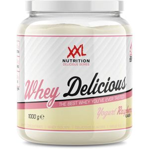 XXL Nutrition - Whey Delicious - 80% Eiwit - Yoghurt Raspberry - Wei Eiwitpoeder met BCAA & Glutamine, Proteine Poeder, Eiwit shake, Whey Protein - Diverse Smaken - 1000 gram (33 shakes)