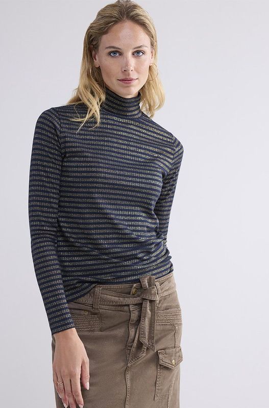 Coltruitje - Midnight Blue - Lurex Ribstof - Lange Mouwen - Rechte Snit