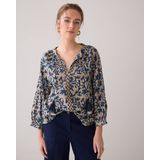 Summum Woman, Blouses & Shirts, Dames, Blauw, S, Katoen, Block Print Top met Lange Mouwen