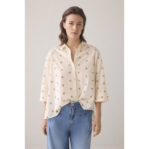 Summum Woman - Blouse - Wit - Linnen - 3/4 Mouw