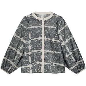 Summum Woman Blouse - Zwart - Geborduurd Tegelpatroon - Lange Mouwen