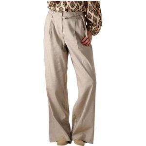 Summum Woman - Broek - Beige - Linnen - Wijde Linnenmix Twill