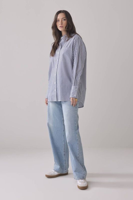 Summum - Blouse - Blauw - 100% Katoen - Lange Mouwen