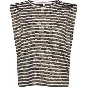 Summum Woman - Tops - Zwart - Linnen - Gestreepte Mouwloze Gebreide Top