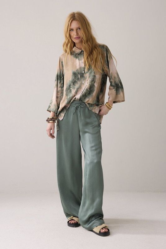 Summum - Trousers Heavy Silky Touch - Wijde Broek - Groen