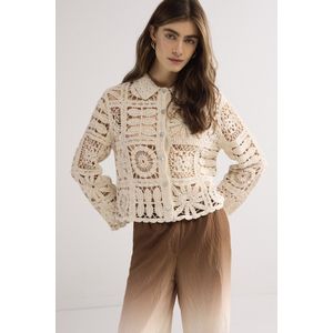 Summum Woman - Truien - Beige - Bloem Haak Gebreid Kort Vest