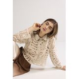 Summum Woman - Ecru Korte Vest met Bloemen Haakpatroon voor Dames