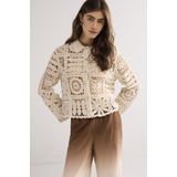 Summum Woman - Ecru Korte Vest met Bloemen Haakpatroon voor Dames