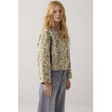 1s1205-12293 - Gevoerd Boxy Jasje - Misty Lime - Jacquard Stof