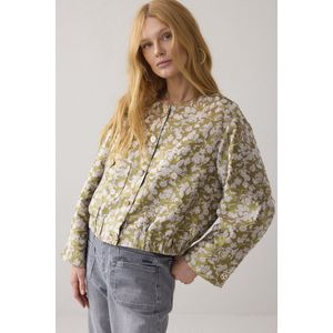 1s1205-12293 - Gevoerd Boxy Jasje - Misty Lime - Jacquard Stof