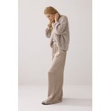 Summum - Wide Leg Broek - Taupe - Regular Waist - Satijnen Look