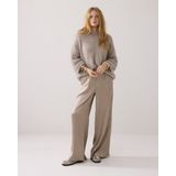 Summum - Wide Leg Broek - Taupe - Regular Waist - Satijnen Look