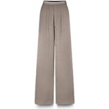 Summum - Wide Leg Broek - Taupe - Regular Waist - Satijnen Look