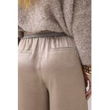Summum - Wide Leg Broek - Taupe - Regular Waist - Satijnen Look