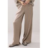 Summum - Wide Leg Broek - Taupe - Regular Waist - Satijnen Look