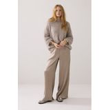 Summum - Wide Leg Broek - Taupe - Regular Waist - Satijnen Look