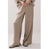 Summum - Wide Leg Broek - Taupe - Regular Waist - Satijnen Look