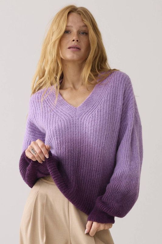 Summum - Grof Gebreide Trui - Paars - Wol
