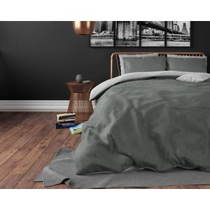 Zensation Twee Kleuren Dekbedovertrek - 240x200/220 + 2 kussenslopen 60x70 - Grijs/Antraciet - Lits-Jumeaux