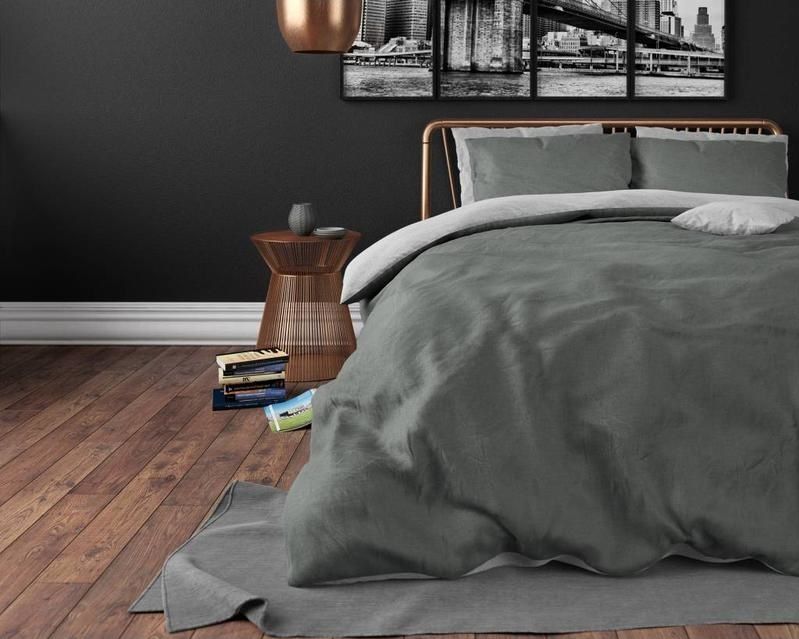 Zensation Twee Kleuren Dekbedovertrek - 240x200/220 + 2 kussenslopen 60x70 - Grijs/Antraciet - Lits-Jumeaux