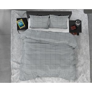 Dreamhouse Satin Deep check - Dekbedovertrekset - Lits-Jumeaux - 240x200/220 + 2 kussenslopen 60x70 - Grijs