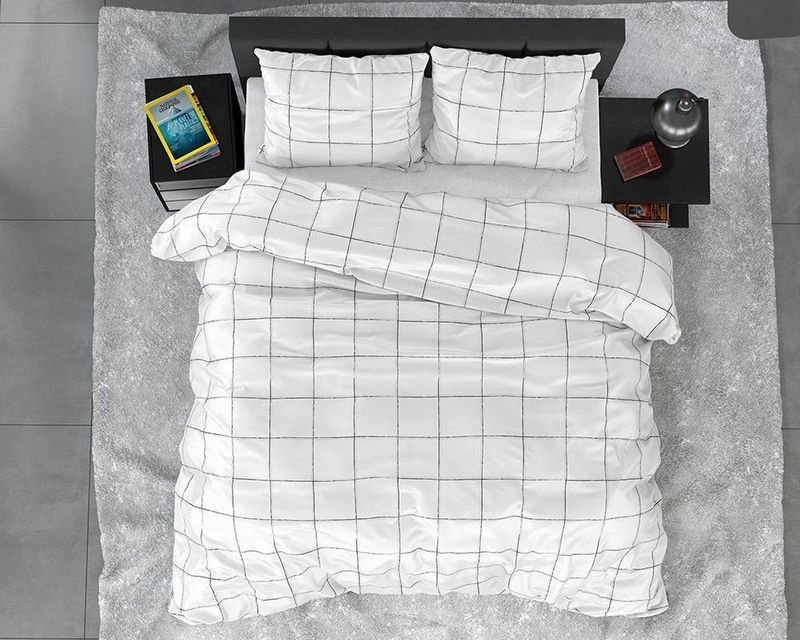 Dreamhouse Satin Deep check - Dekbedovertrekset - Lits-Jumeaux - 240x200/220 + 2 kussenslopen 60x70 - Wit