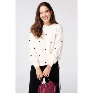 MS Mode - Fijn Gebreide Trui - Met Geborduurde Hartjes