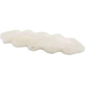 Designer schapenvacht vloerkleed 180 x 60 cm patchwork Ivoor wit; Wit; Creme wit | Hoogpolig vloerkleed natuurlijke vorm.
