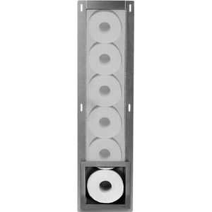 Looox Closed Inbouw Reserverolhouder 17.3x74x14cm - 6 rollen - RVS geborsteld cl1